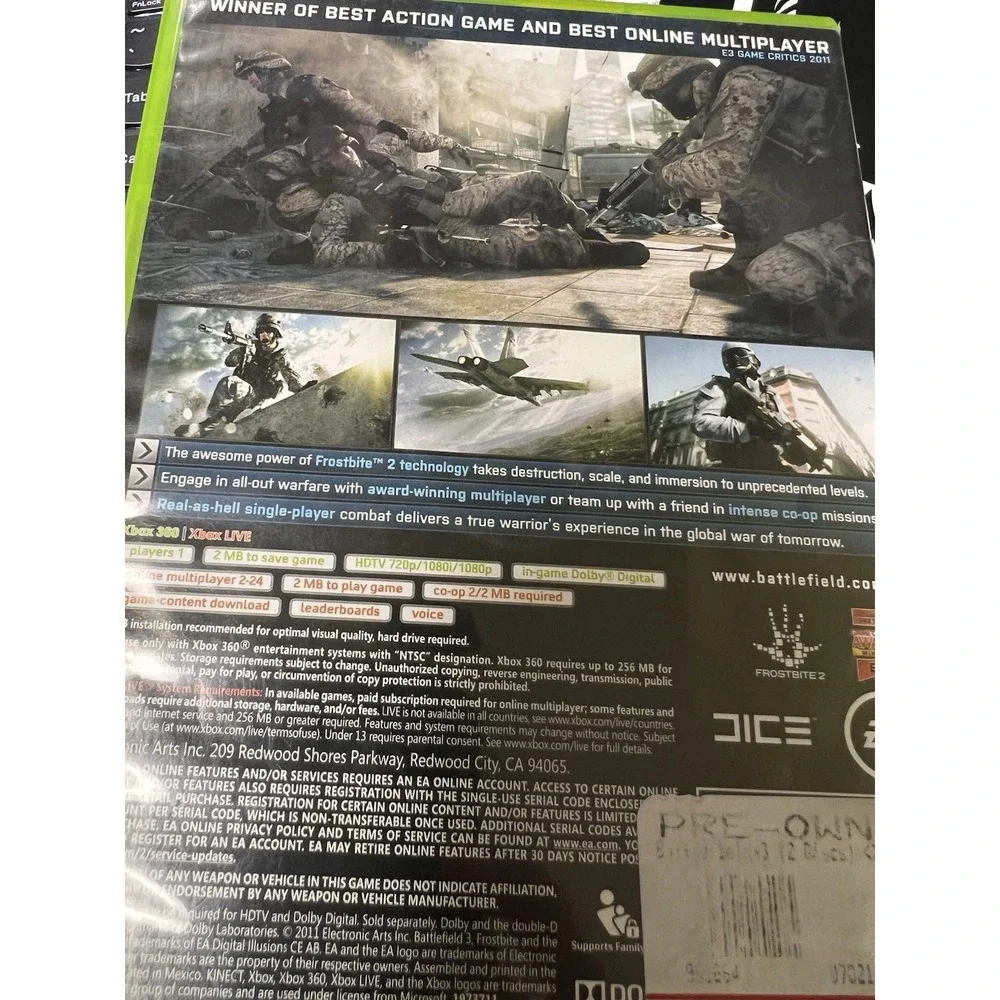 Battlefield 3 Microsoft Xbox 360 EA DICE FPS Shooter 2-Disc Set Case & Manual‎